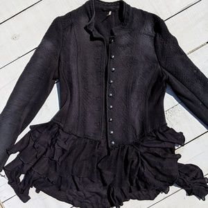 Free People Black Military Ruffle Jacket